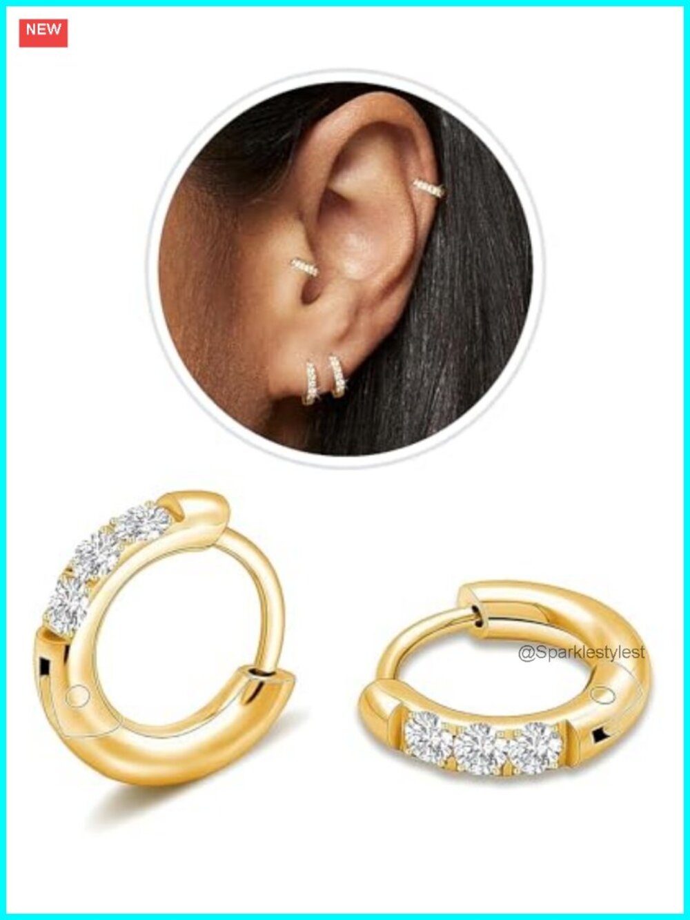 CZ Huggie Hoop Earrings Stainless Steel Small Hoop